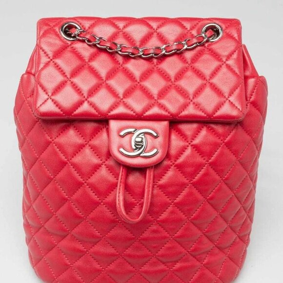 Chanel Red Quilted Lambskin Leather Small Urban Spirit Backpack Bag - Picture 1 of 11